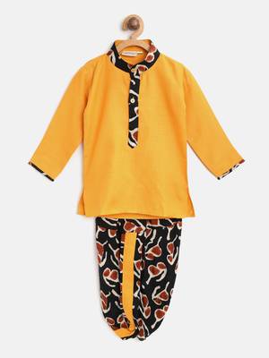 Yellow Plain Cotton Boys Dhoti Kurta 1