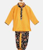 Yellow Plain Cotton Boys Dhoti Kurta