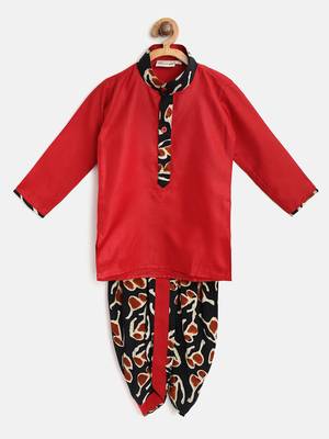 Red Plain Cotton Boys Dhoti Kurta 1