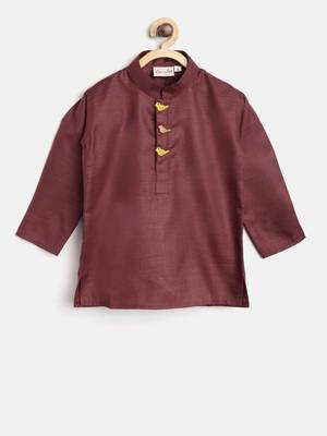 Maroon Plain Cotton Boys Kurta Pyjama 1