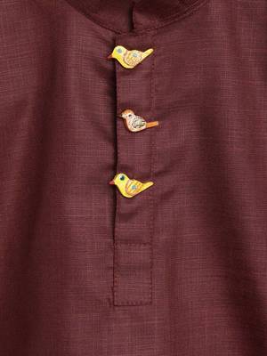Maroon Plain Cotton Boys Kurta Pyjama 3