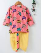 Pink Printed Blended Cotton Boys Dhoti Kurta