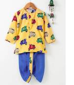 Yellow Printed Blended Cotton Boys Dhoti Kurta