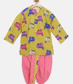 Green Printed Blended Cotton Boys Dhoti Kurta