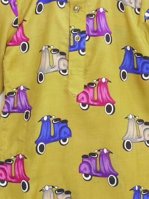 Green Printed Blended Cotton Boys Dhoti Kurta 4