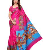 Pink printed khadi saree with blouse