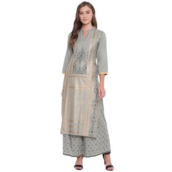 Grey woven rayon kurta and palazzo set 1