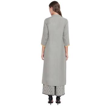 Grey woven rayon kurta and palazzo set 2