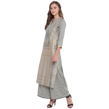 Grey woven rayon kurta and palazzo set 3