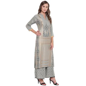 Grey woven rayon kurta and palazzo set 4