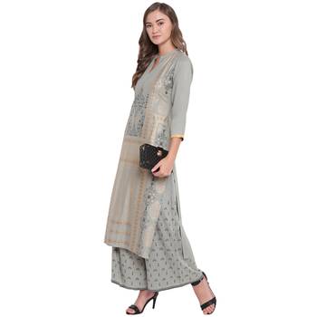 Grey woven rayon kurta and palazzo set 5
