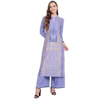 Purple woven rayon kurta and palazzo 1