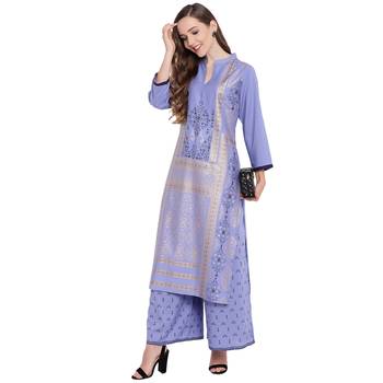 Purple woven rayon kurta and palazzo 5