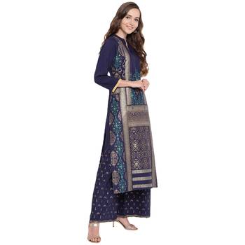 Blue woven rayon kurta and palazzo  4