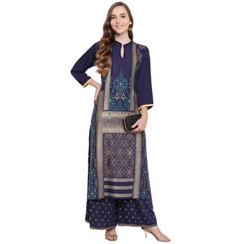 Blue woven rayon kurta and palazzo  5