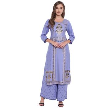 Purple woven rayon kurta and palazzo 1