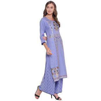 Purple woven rayon kurta and palazzo 4