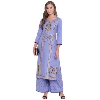 Purple woven rayon kurta and palazzo 5