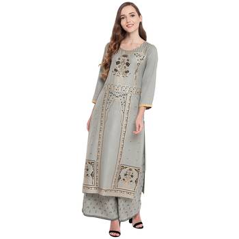 Grey woven rayon kurta and palazzo set 1