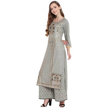 Grey woven rayon kurta and palazzo set 3