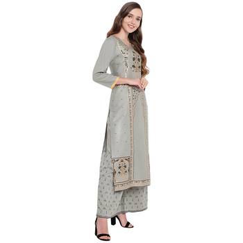 Grey woven rayon kurta and palazzo set 4