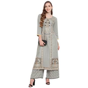 Grey woven rayon kurta and palazzo set 5
