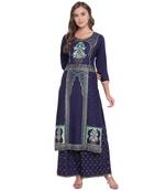 Blue woven rayon kurta and palazzo 