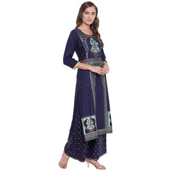 Blue woven rayon kurta and palazzo  4