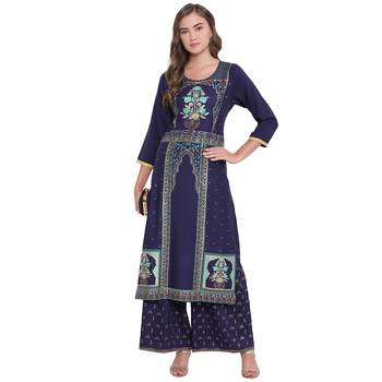 Blue woven rayon kurta and palazzo  5
