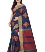 Blue embroidered cotton saree with blouse