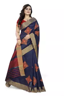 Blue embroidered cotton saree with blouse