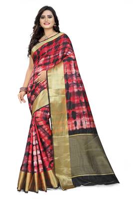 Red Printed Cotton Silk Saree With Blouse 1
