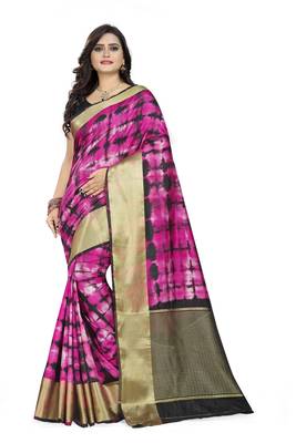 Pink Printed Silk Blend Saree With Blouse 1