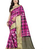 Pink Printed Silk Blend Saree With Blouse