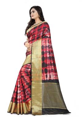 Red Printed Cotton Silk Saree With Blouse 2