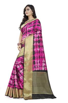 Pink Printed Silk Blend Saree With Blouse 2