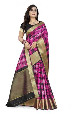 Pink Printed Silk Blend Saree With Blouse 3