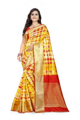 Yellow Printed Cotton Silk Saree With Blouse 1