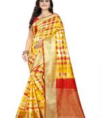 Yellow Printed Cotton Silk Saree With Blouse