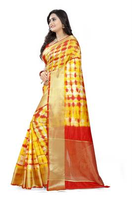 Yellow Printed Cotton Silk Saree With Blouse 2