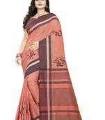 Pink printed cotton saree with blouse