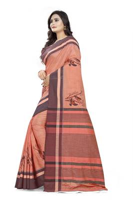 Pink printed cotton saree with blouse 2