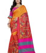 Orange Embroidered Cotton Silk Saree With Blouse