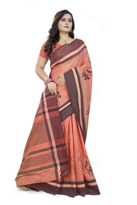 Pink printed cotton saree with blouse 3