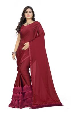 Maroon Plain Georgette Saree With Blouse 1