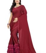 Maroon Plain Georgette Saree With Blouse
