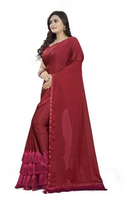 Maroon Plain Georgette Saree With Blouse 2