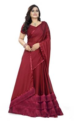Maroon Plain Georgette Saree With Blouse 3
