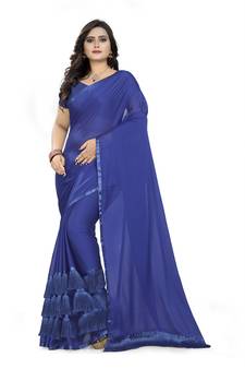 Blue Plain Georgette Saree With Blouse