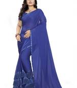 Blue Plain Georgette Saree With Blouse